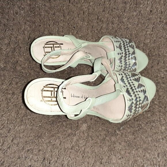 HOUSE OF HARLOW 1960-Sea Green/Silver Leather Platform Heels-Sample-Sz 6 - Picture 6 of 7